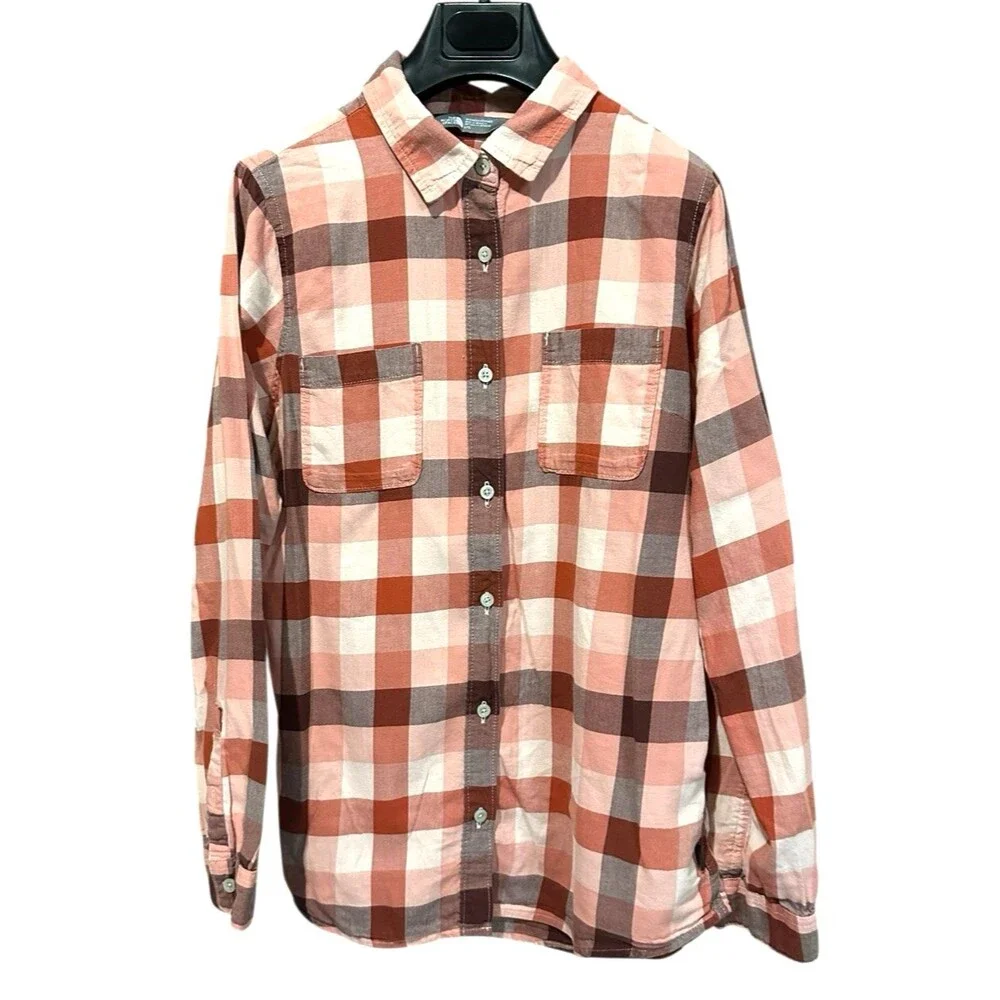 The North Face size L button down burnt orange plaid long sleeve casual cabin